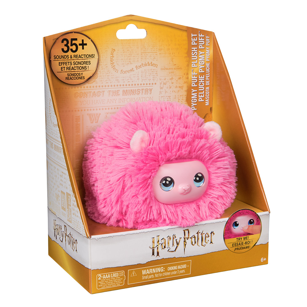 A pink interactive Pygmy Puff in its packaging