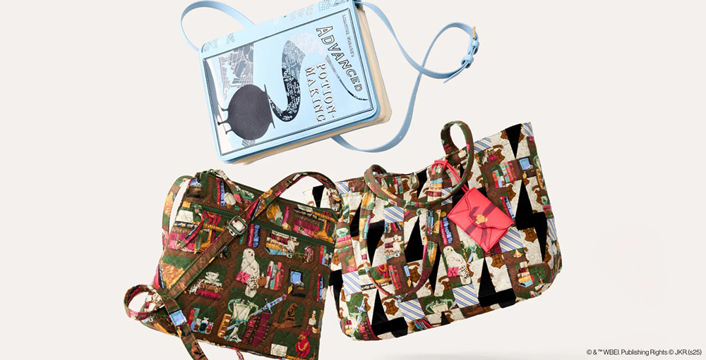 Three handbags from the Harry Potter collection on a white background