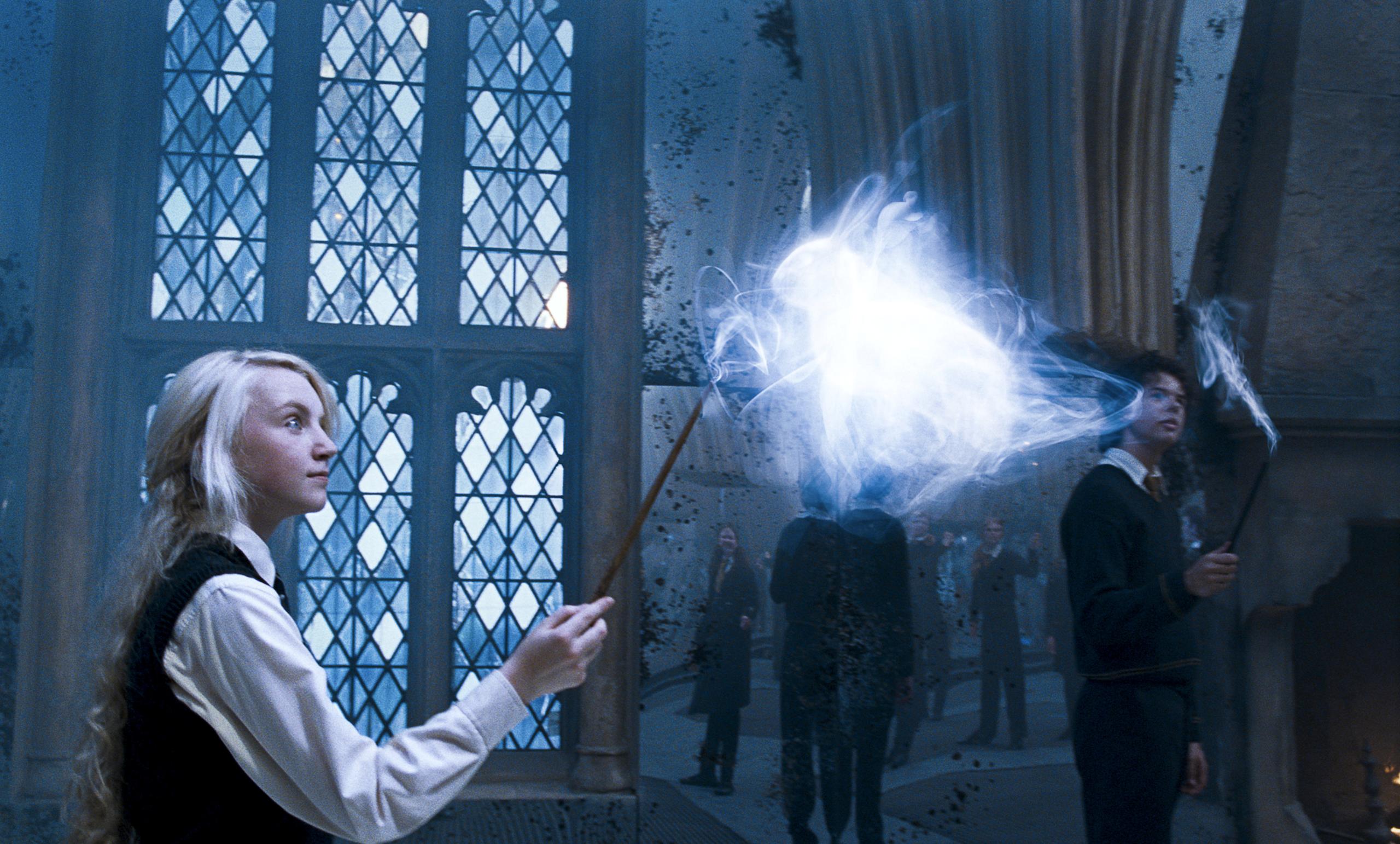 Luna conjuring her rabbit Patronus in the Room of Requirment