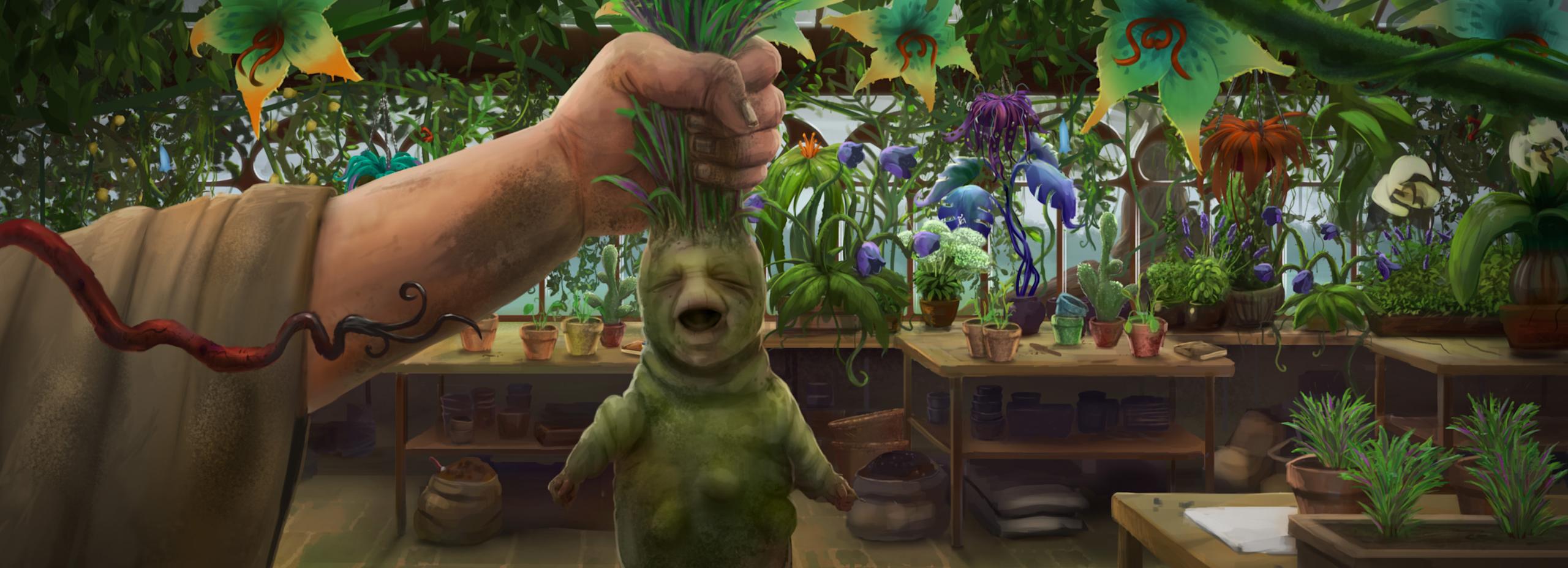 A screaming mandrake seedling in a Herbology Lesson